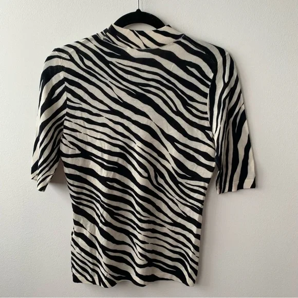 BOSS Fabanna Short Sleeve Mock Neck Print Knit Top‎ Sz M - Picture 4 of 9